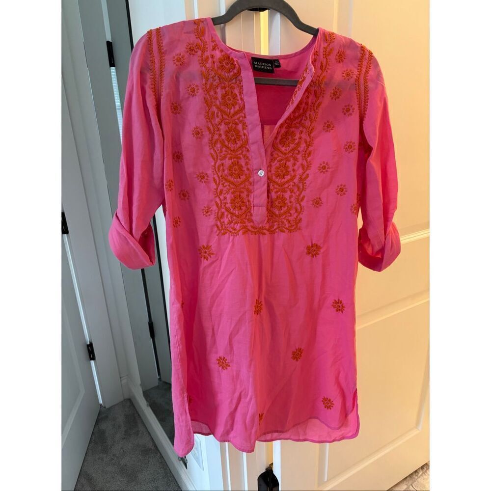 NWOT Madison Mathews embroidered kaftan , XS $189 F43 - Picture 2 of 7